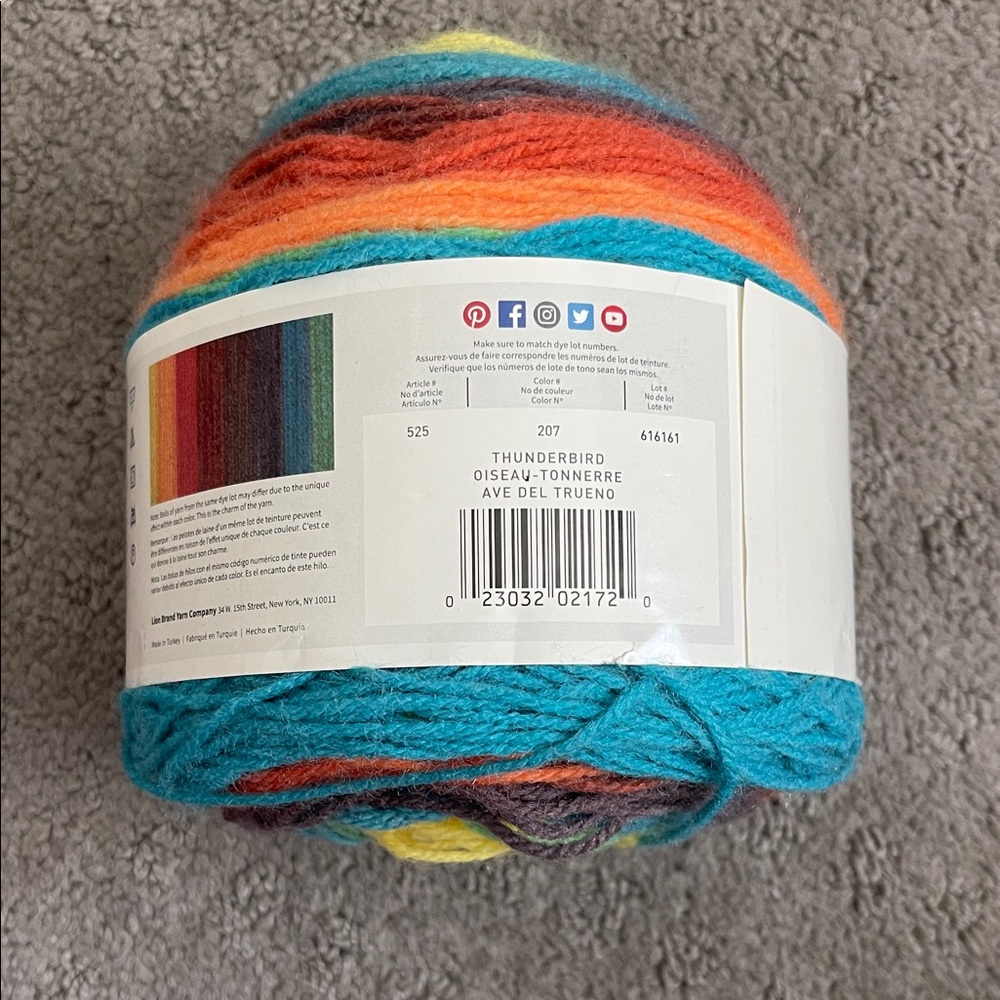 Lion Brand Mandala Multicolor Gradient Yarn - Vibrant Teal, Orange, Yellow - Picture 2 of 2